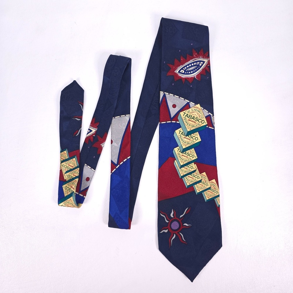 NovelTIES TABASCO Silk Tie Mens Hot Sauce Label Pattern Novelty Necktie Red Blue